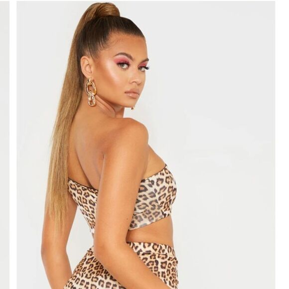 Pretty Little Thing Brown & Tan Leopard Print One Shoulder Crop Top - Picture 3 of 8